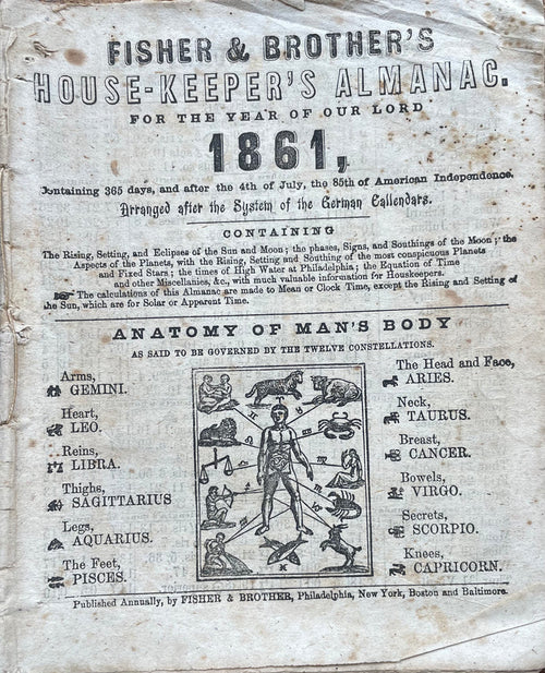 (American) Fisher & Bros. Fisher & Brother’s House-Keeper’s Almanac for the Year of Our Lord 1861.