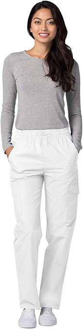 Adar Universal Scrubs for Women - Tapered Cargo Scrub Pants - 506 - White - S