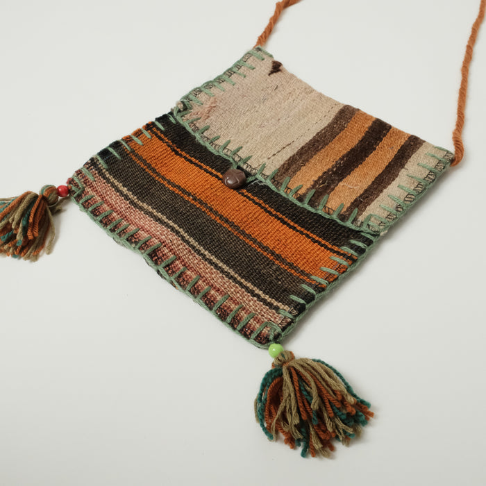 Anadolu Desenli Çok Renkli El Dokuma Yün Heybe Kilim Çanta — 25x26 cm