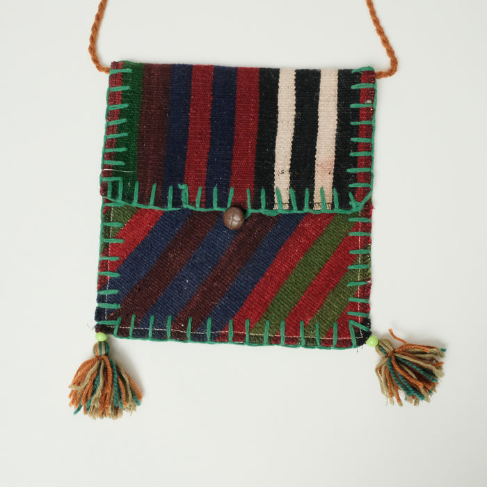 Anadolu Desenli Çok Renkli El Dokuma Yün Kilim Çanta — 25x26 cm