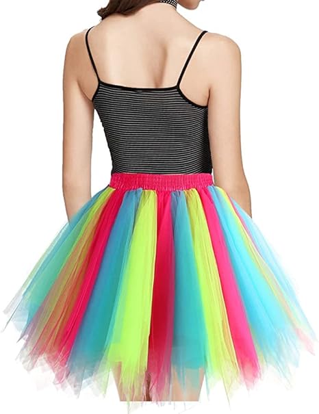 Ancokig Tulle Skirt for Women, Tutu, Adults, Dance Skirt, Carnival, Costumes, Rainbow, Large/X-Large