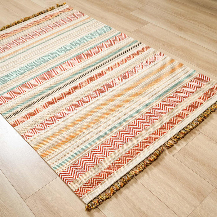 Aztec Serisi Çizgi Desenli Makine Dokuma Kilim, terra, 120x180 cm — Halıcızade