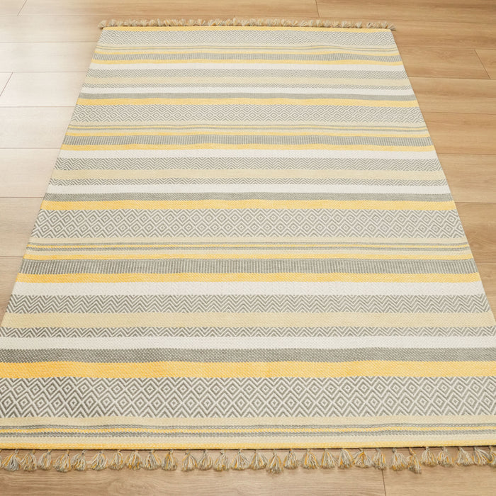 Aztec Serisi Çizgi Desenli Sarı Akrilik Kilim — makine dokuma kilim
