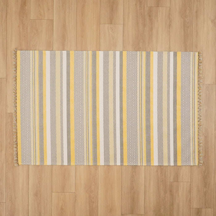 Aztec Serisi Çizgi Desenli Sarı Akrilik Kilim — 80x150, 120x180, 80x300 cm