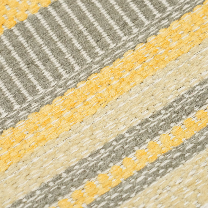Aztec Serisi Çizgi Desenli Sarı Akrilik Kilim
