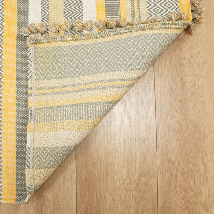 Aztec Serisi Çizgi Desenli Sarı Akrilik Kilim