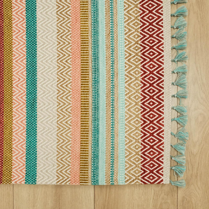 Aztec Serisi Rengarenk Çizgi Desenli Makine Dokuma Kilim