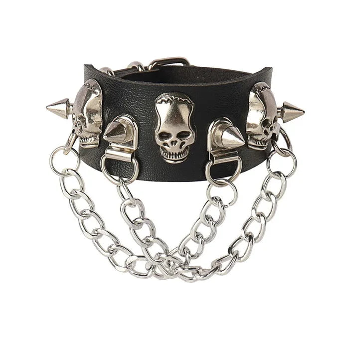 Black Leather Gothic Bracelet Collection