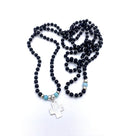 BLACK ONYX + LARIMAR + STERLING SILVER CROSS CHARM NECKLACE