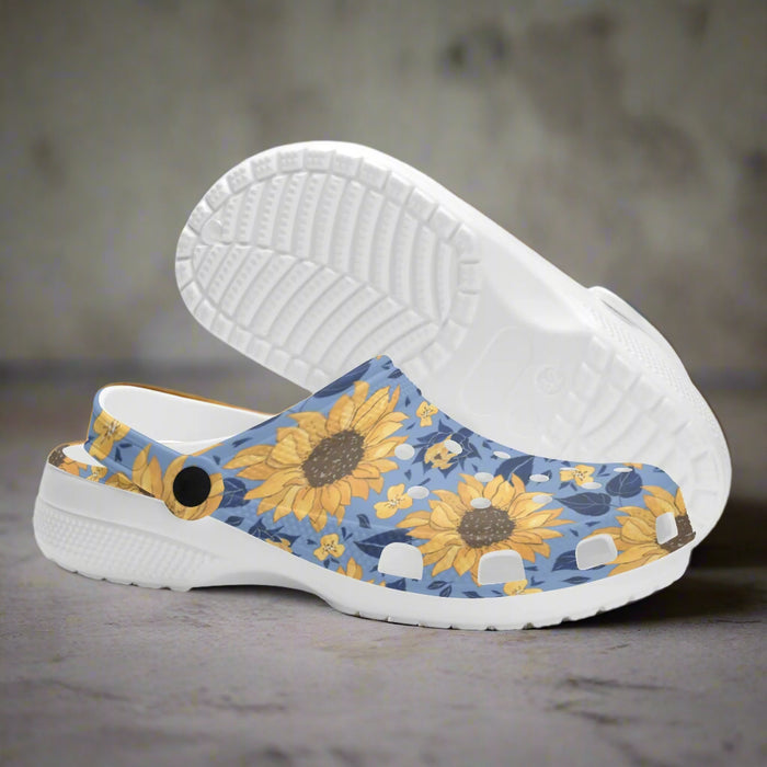 Blue Jean Sunflower Print Classic Slip On Shoes - Cozy Corner