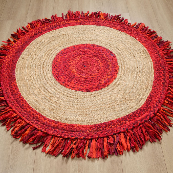 Bolga Serisi Geometrik Desenli El Dokuma Halı, kırmızı, 120x120 – 150x150 cm — Halıcızade