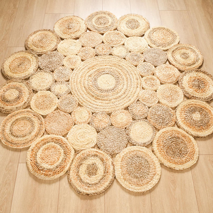Bolga Serisi Jüt Geometrik Desenli El Dokuma Halı, krem, 150x150 cm — Halıcızade