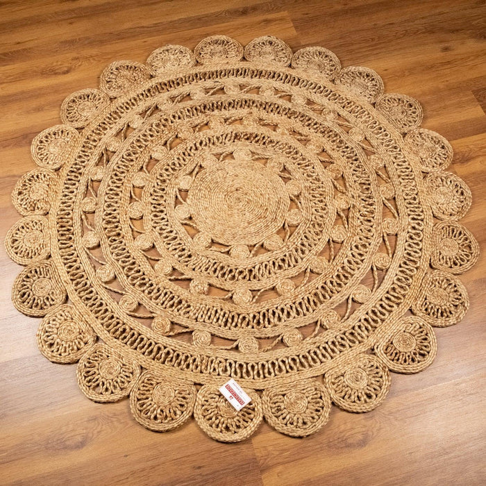 Bolga Serisi Jüt Geometrik Desenli El Dokuma Halı, kahverengi, 120x120 – 150x150 cm — Halıcızade