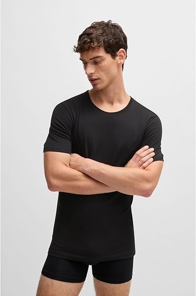 BOSS Mens Tshirt RN (2 Pack) Classic Three-Pack of Cotton Underwear T-Shirts with Logos