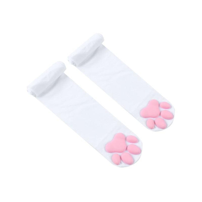 Cat Paw Thigh High Socks - White Socks - Femboy Fatale