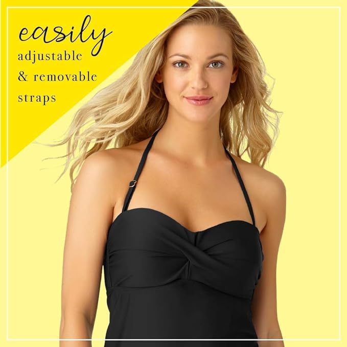 Catalina Women's Twist Front Bandeau Swimsuit Tankini Top, White, L UK