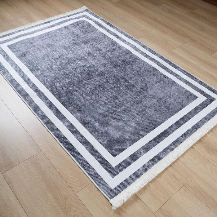 Çerçeve Desenli Dijital Baskı Gri Banyo Halısı, 120x180 cm — Halıcızade
