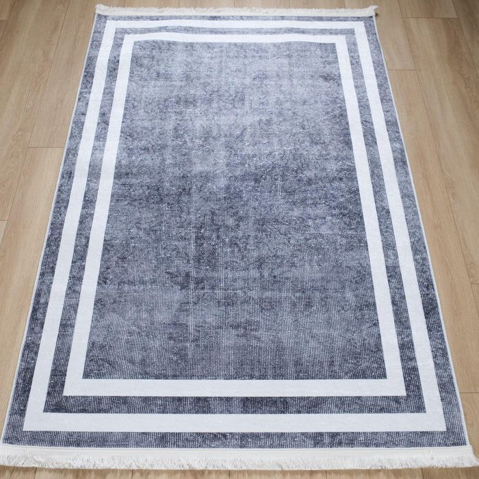 Çerçeve Desenli Dijital Baskı Gri Banyo Halısı — 120x180 cm