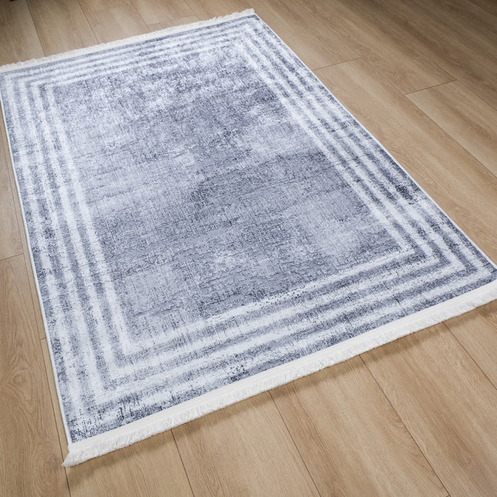 Çerçeve Desenli Dijital Baskı Halı, gümüş, 120x180 cm — Halıcızade