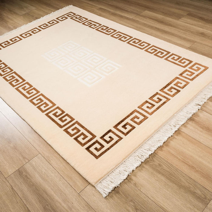Çerçeve Desenli El Dokuma Halı, krem, 170x240 cm — Halıcızade
