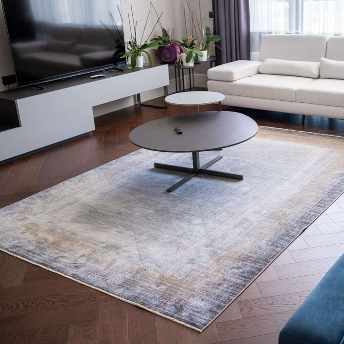 Çerçeve Desenli Gri Viskon Halı — 80x150, 100x200, 120x180, 80x300 cm