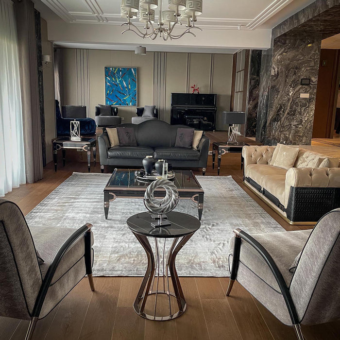 Çerçeve Desenli Gri Viskon Halı — modern tasarım