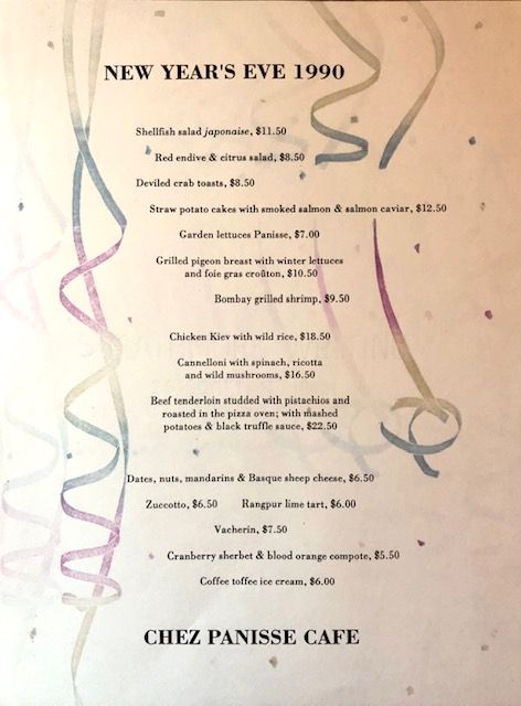 Chez Panisse. New Year's Eve 1990 Menu