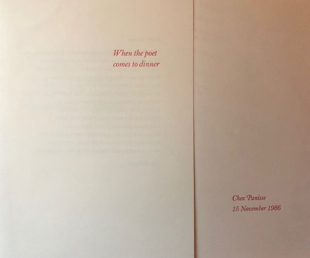 Chez Panisse. When the Poet Comes to Dinner Menu