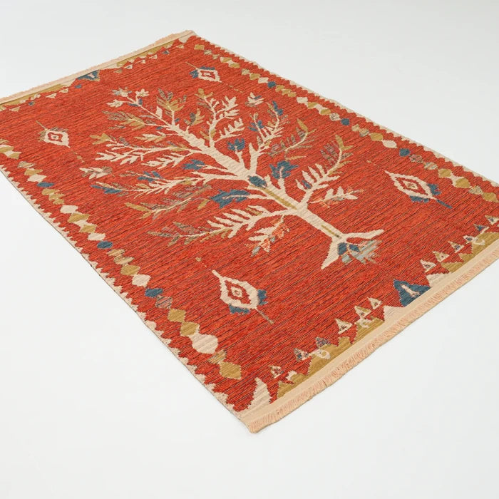 Çiçek Desenli Krem Pamuk Kilim — makine dokuma kilim