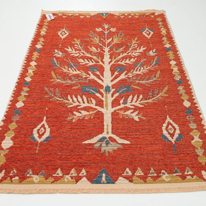 Çiçek Desenli Krem Pamuk Kilim — 120x180 cm
