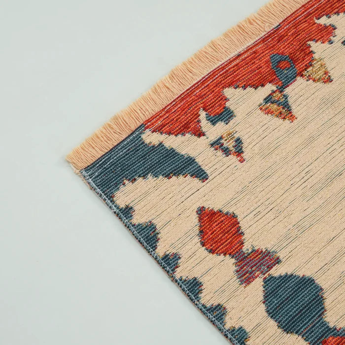 Çiçek Desenli Krem Pamuk Kilim — modern tasarım