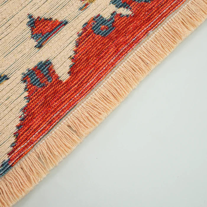 Çiçek Desenli Krem Pamuk Kilim — antre halısı