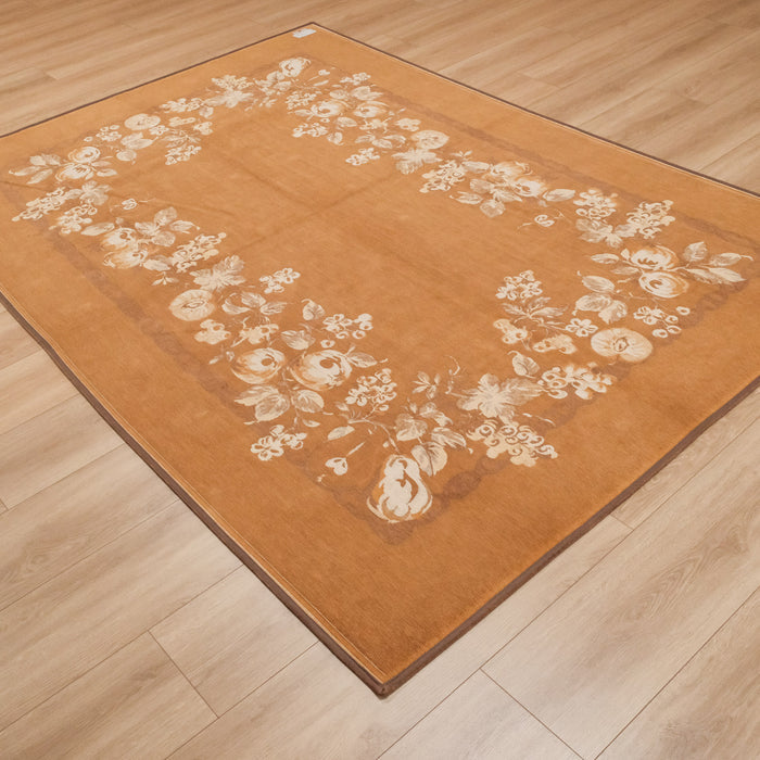 Çiçek Desenli Pamuk Kahverengi Kilim — makine dokuma kilim