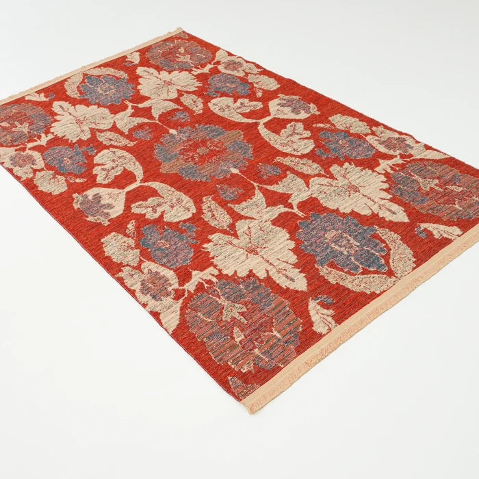 Çiçek Desenli Turuncu Pamuk Kilim, 120x180 cm — Halıcızade