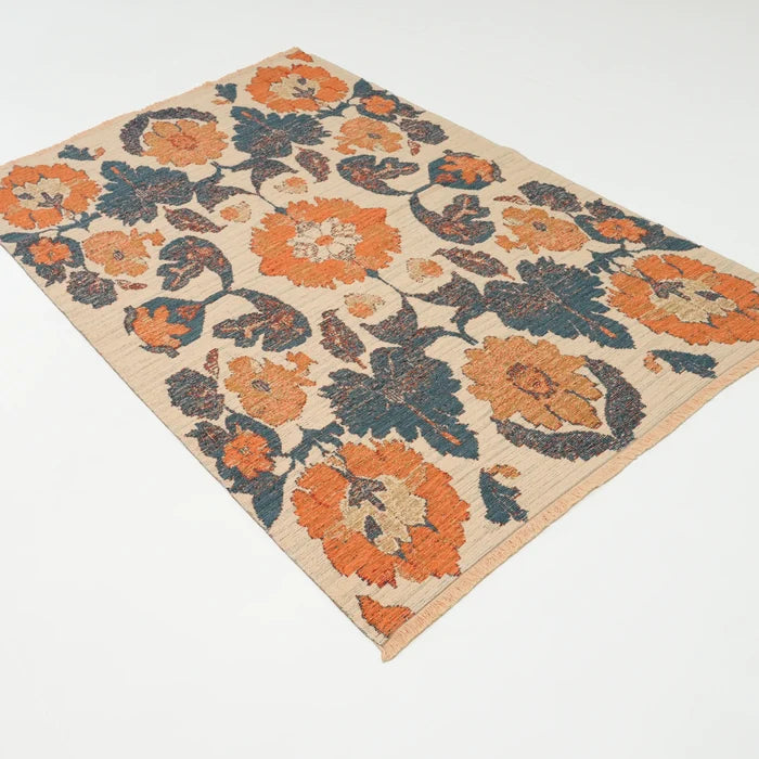 Çiçek Desenli Turuncu Pamuk Kilim — makine dokuma kilim