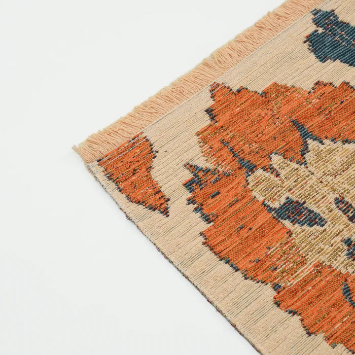 Çiçek Desenli Turuncu Pamuk Kilim — oturma odası halısı