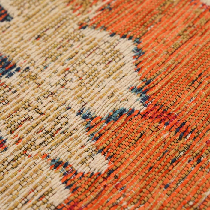 Çiçek Desenli Turuncu Pamuk Kilim — mutfak halısı