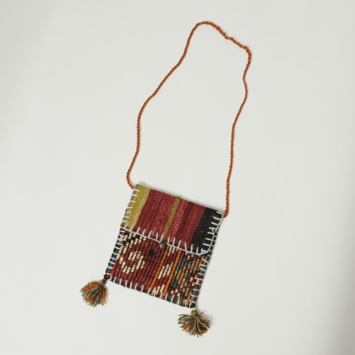 Çok Renkli Otantik El Dokuma Yün Kilim Çanta, 25x26 cm — Halıcızade