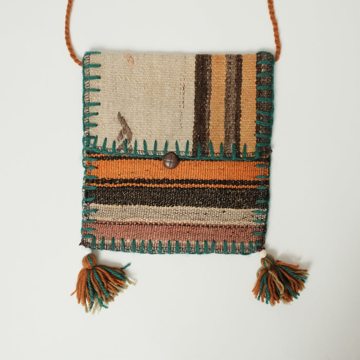 Çok Renkli Otantik El Dokuma Yün Kilim Çanta — 25x26 cm
