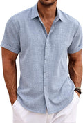 COOFANDY Mens Linen Shirts Short Sleeve Summer Button Down Beach Shirt, White, M
