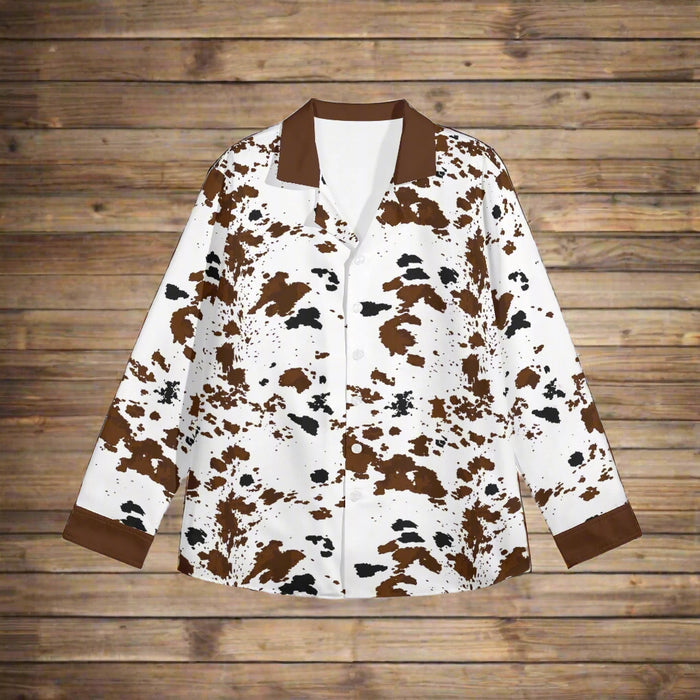 Cow Print Womens Long Sleeve Button Shirt - Cozy Corner