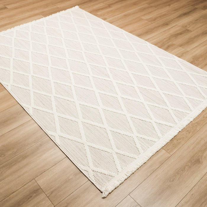 Cozy Serisi Geometrik Desenli Makine Dokuma Halı, beyaz, 80x150 – 200x290 cm — Halıcızade