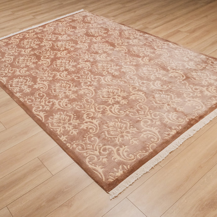 Damask Desenli El Dokuma Bambu Salon Halısı, kahverengi, 90x150 – 200x300 cm — Halıcızade