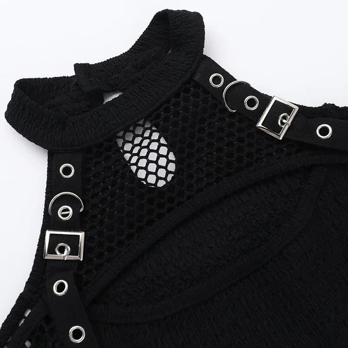 Dark Off Shoulder Fishnet Top