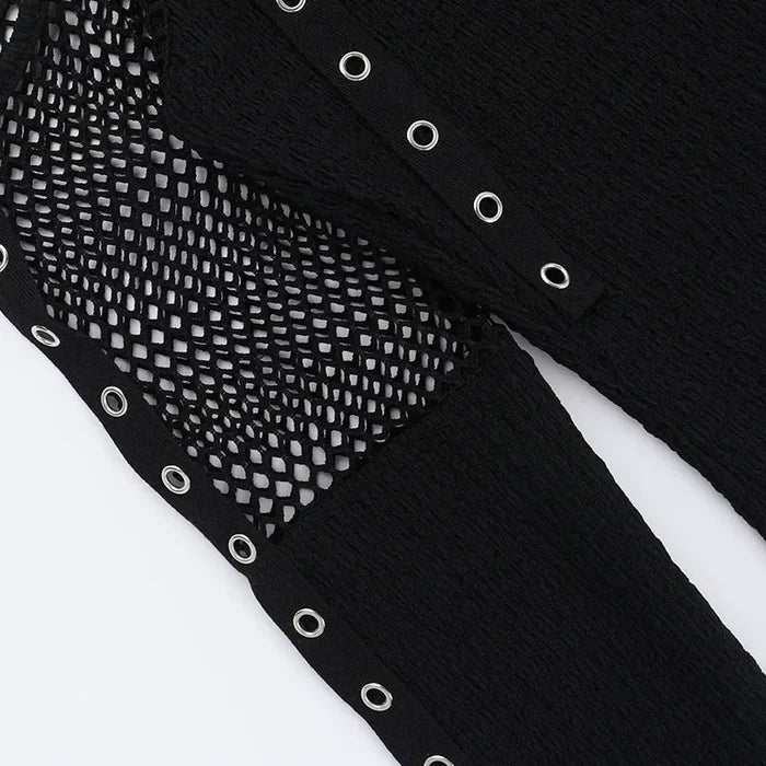 Dark Off Shoulder Fishnet Top