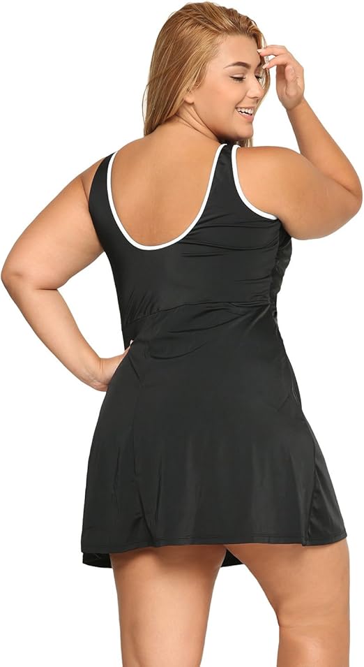 Delimira Women's One Piece Zip Front Skirted Bathing Suits Swimdress Swimsuit Black 24