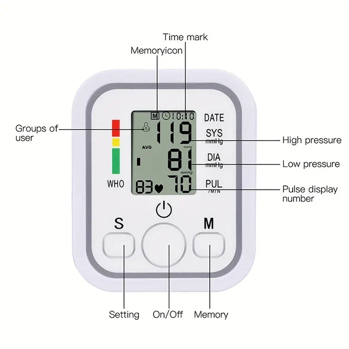 Digital Upper Arm Blood Pressure Monitor - Automatic Tonometer with Pulse Measurement for Medical Use"