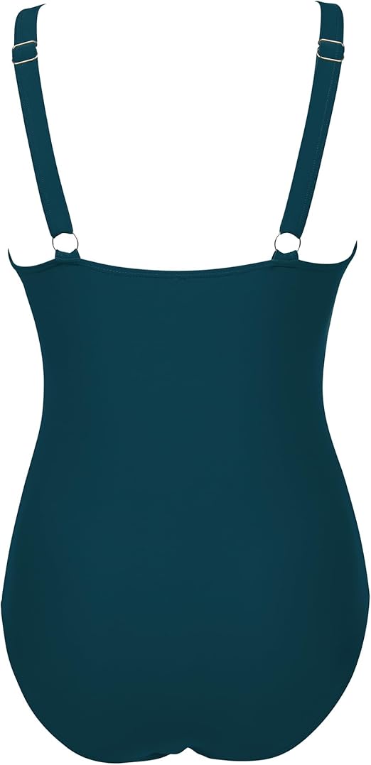 DOULAFASS Sexy Mesh Swimming Costume Women Tummy Control Swimsuit V Neck Padded One Piece Swimwear, Green, XL