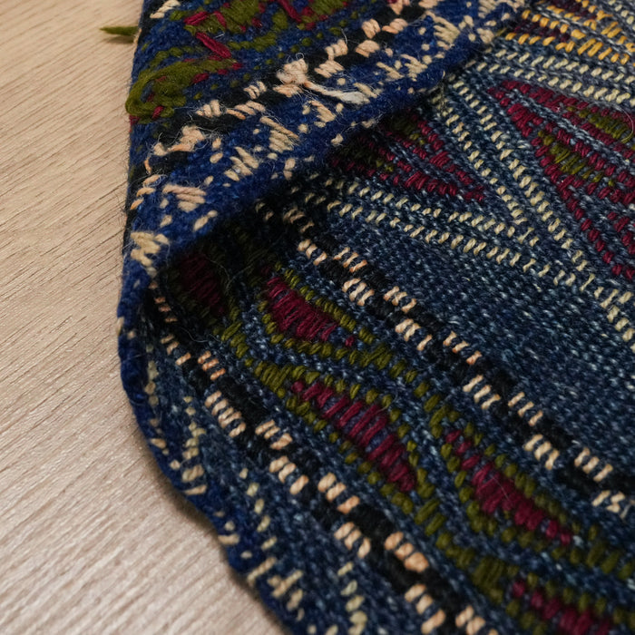 El Dokuma Anadolu Desenli Lacivert Cicim Kilim — doğal elyaf