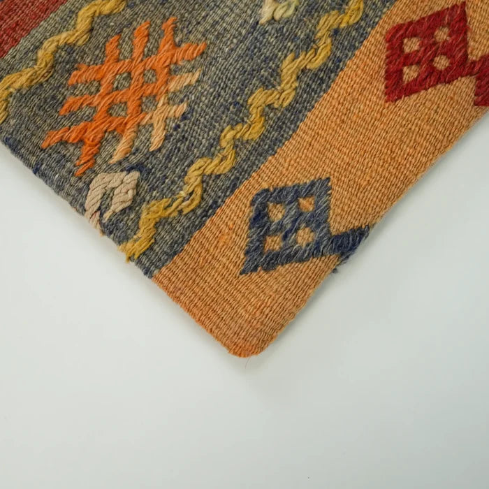 El Dokuma Anadolu Desenli Yün Rengarenk Kırlent Kılıfı — 30x50 cm